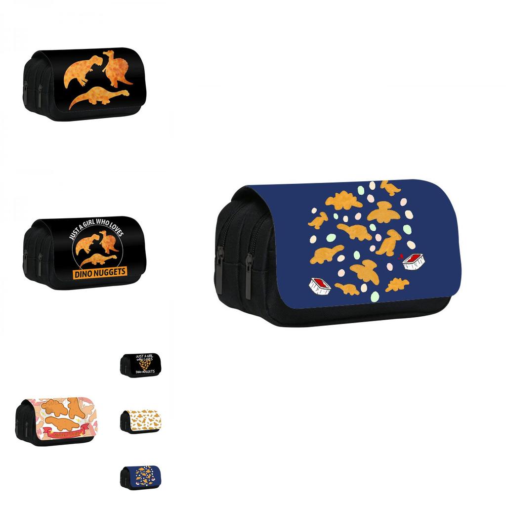 Dinosaur Chicken Nugget Double Layer Pencil Case With Nylon Material For Students And School Supplies