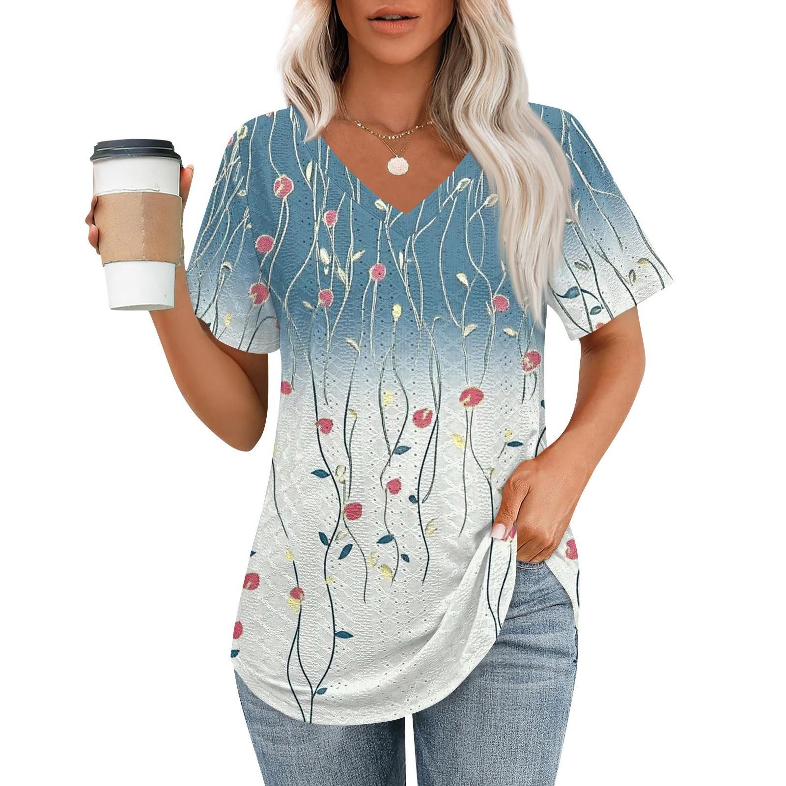 

Женские футболки с V-образным вырезом и коротким рукавом, повседневные топы свободного кроя, базовые футболки с закругленным подолом XXL