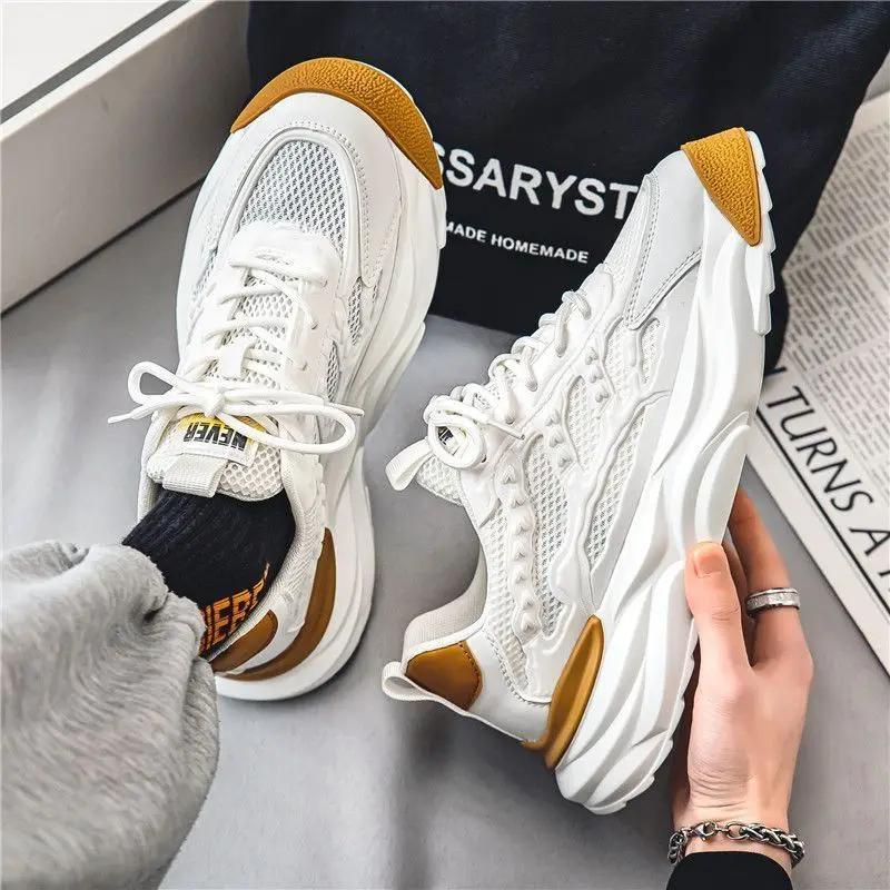 Pánské boty Podzim Nové Prodyšné Boty Torre Pánské Prodyšná Síťovina Ležérní Silná Podrážka Zvýšené Bílé tenisky