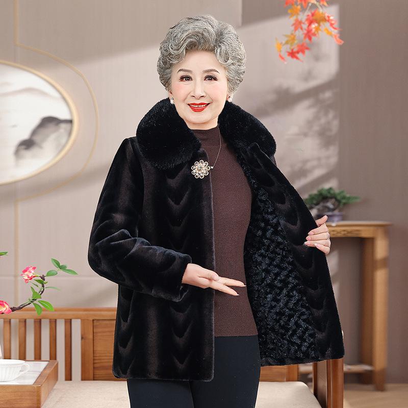 

Women s Mink Velvet Fur Collar Winter Coat - Fleece-Lined, Thickened Jacket for Middle-Aged and Elderly 2XL чёрный
