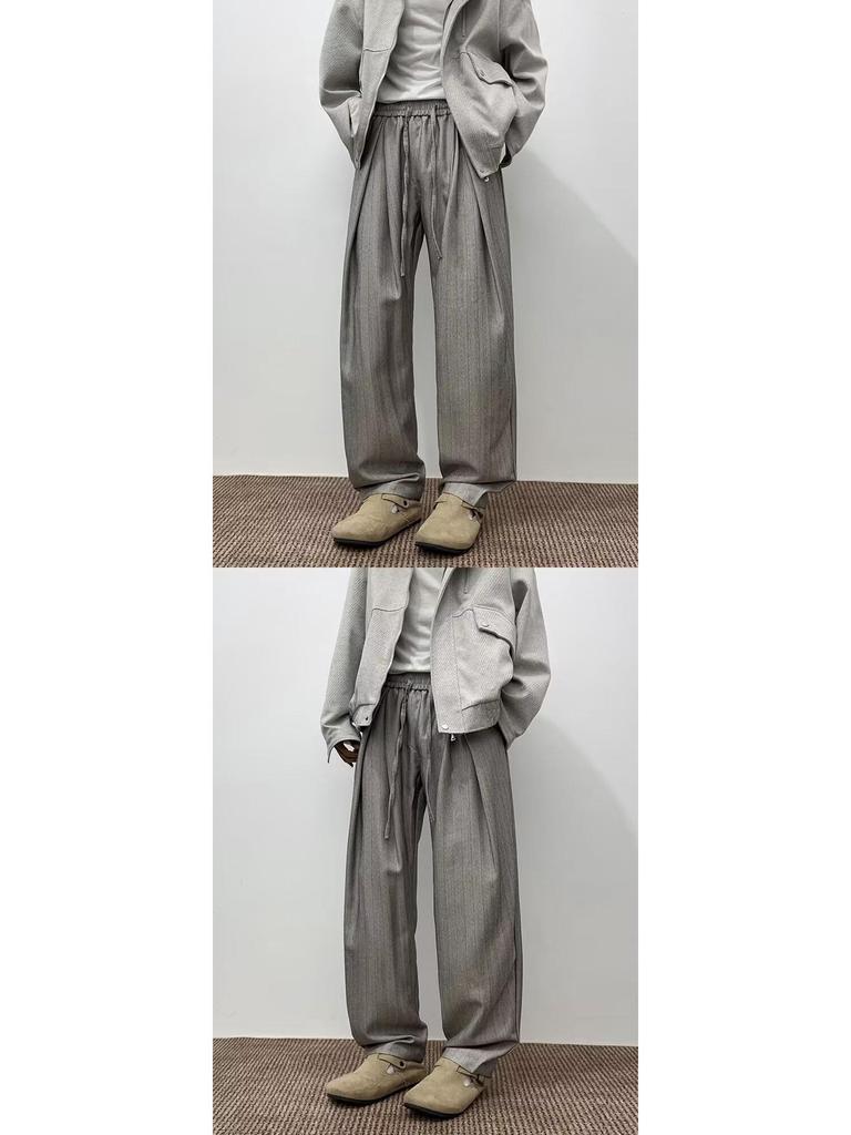 Men's Retro Slim Fit Striped Dress Pants - Casual, Loose, High Street Style for Spring and Autumn