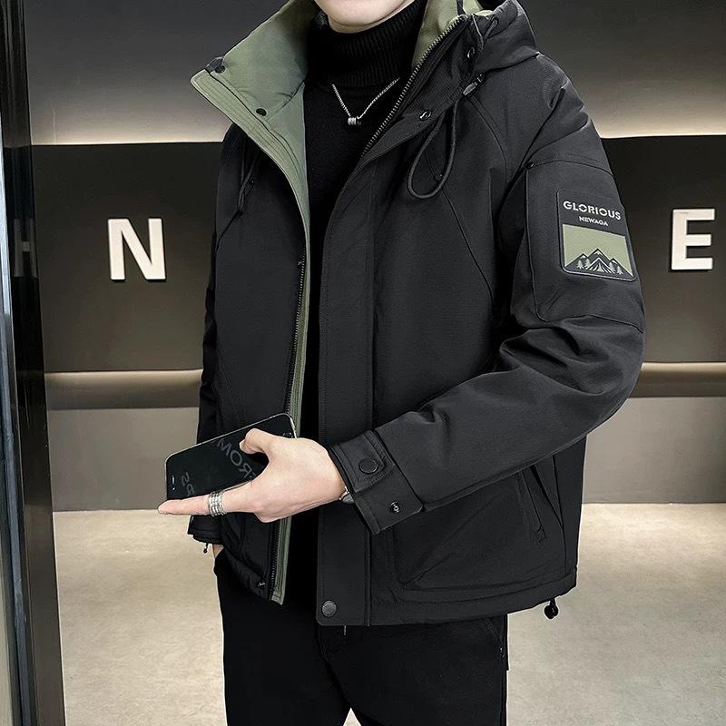 

Men s Short Hooded Down Windbreaker - 2025 Winter New Loose Fit Duck Down Warm Jacket L (Weight: 90-120 Jin) чёрный