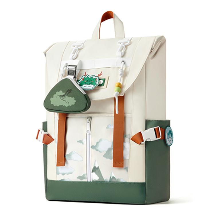 New MR.ACE HOMME Fabric High School Backpack Travel Large Capacity Laptop Bag Commute Unisex Auspicious Clouds Green MR23D2943B