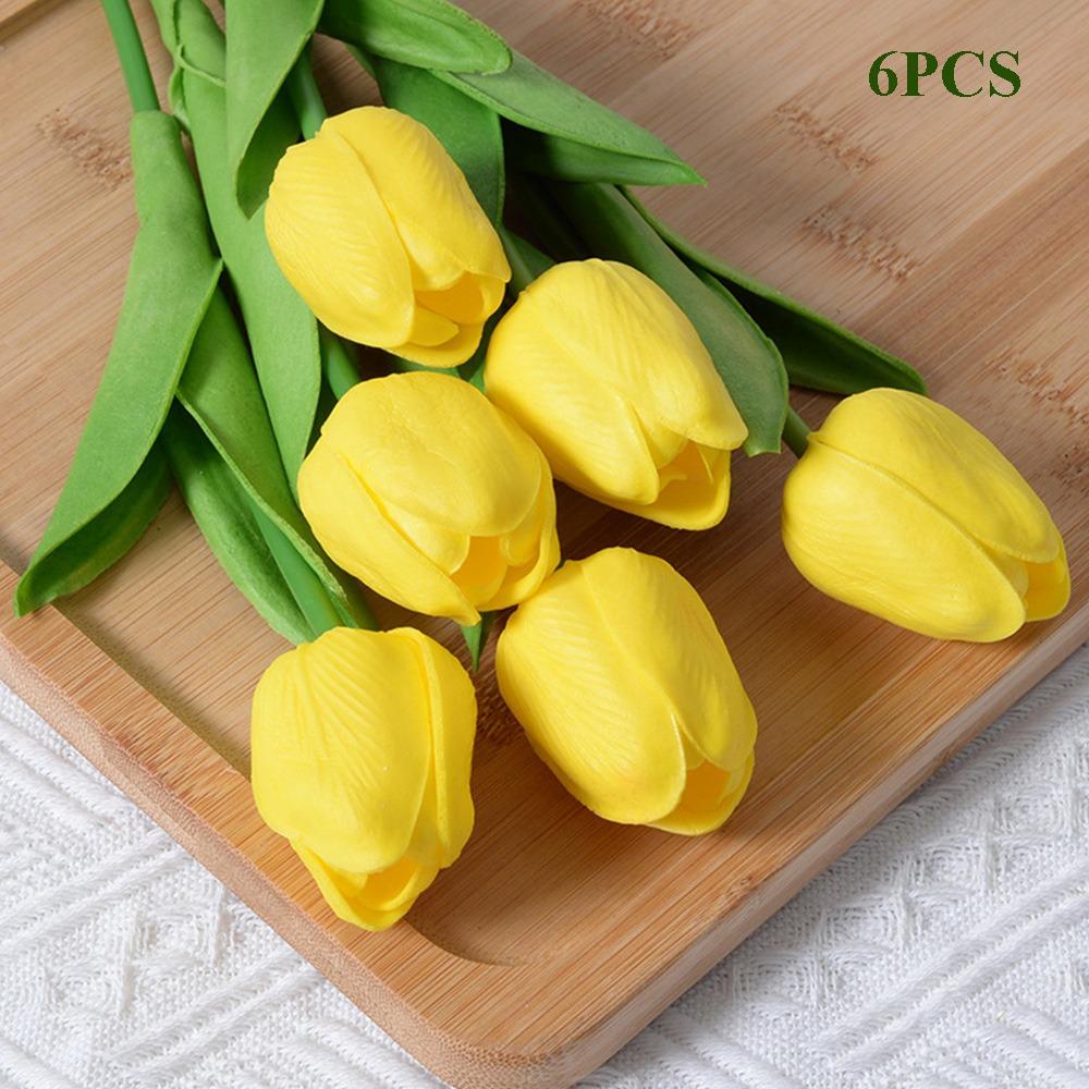 

6Pcs High Quality Plastic Real Touch Tulips 34*3cm 10 Colors Fake Tulips Floral Arrangements Table Home Wedding Decor Home Decor