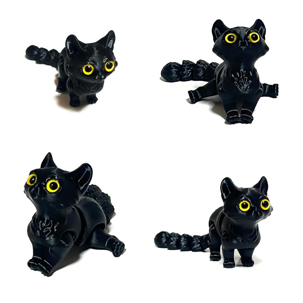Black Cat Figurine, Articulated, Miniature Size, 12cm Total Length, Desktop Display Animal Toy [Used]