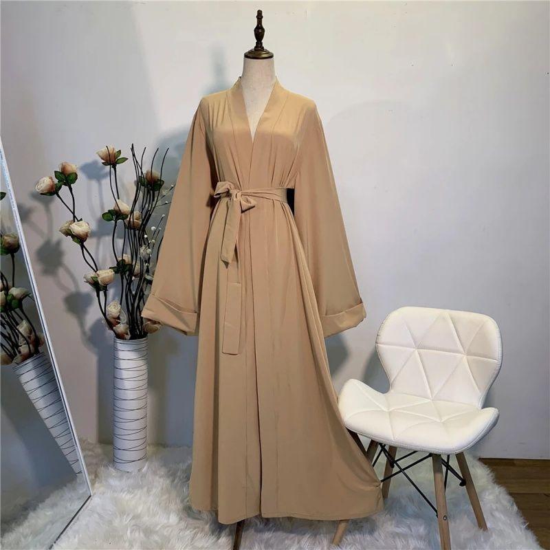

2020 New Lace-up plus Size Solid Color Cardigan Robe Dress Khaki S