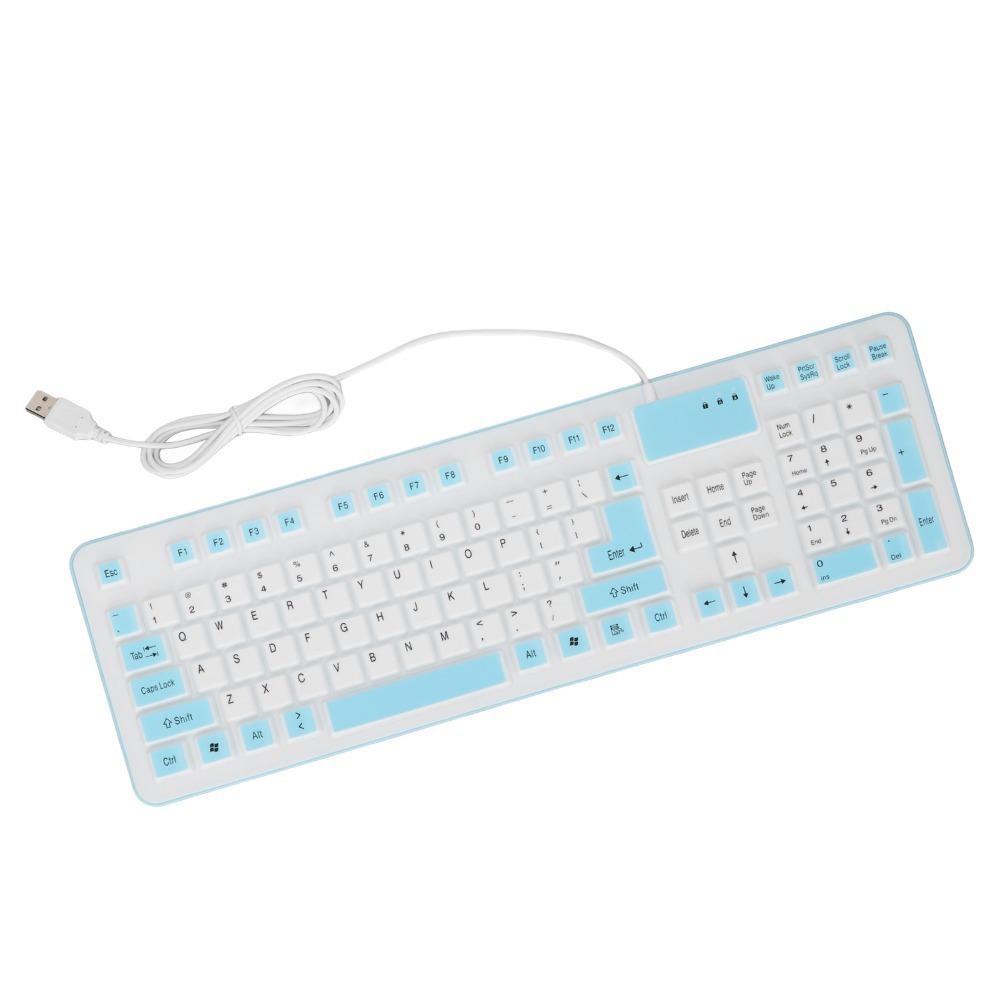 106 Keys Silicone Keyboard Waterproof Silent Keyboard Portable USB Wired Keyboard  Office Travel