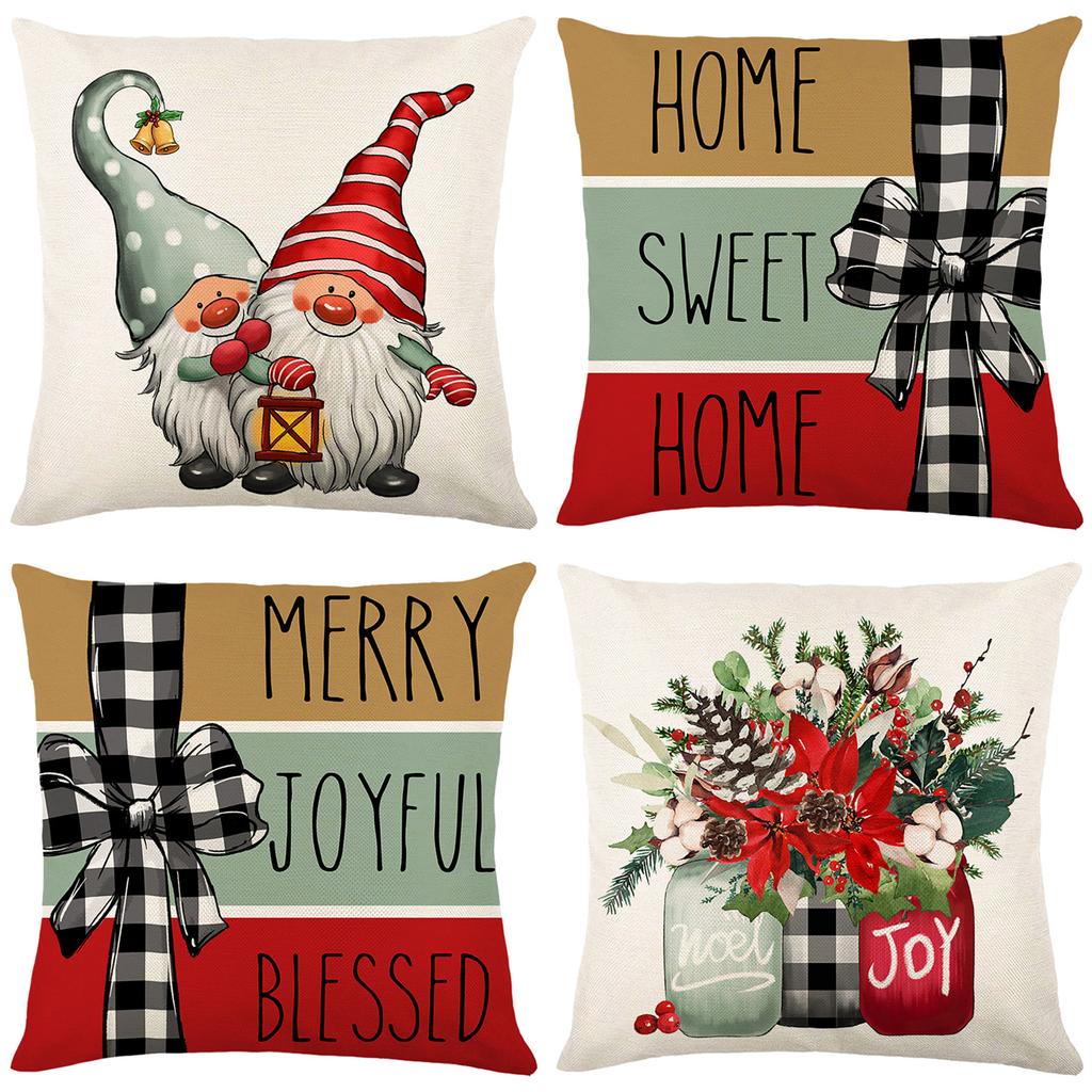 Santa Claus Print Pillow Cover Linen Home Living Room Sofa Cushion Cover Pillow Cover