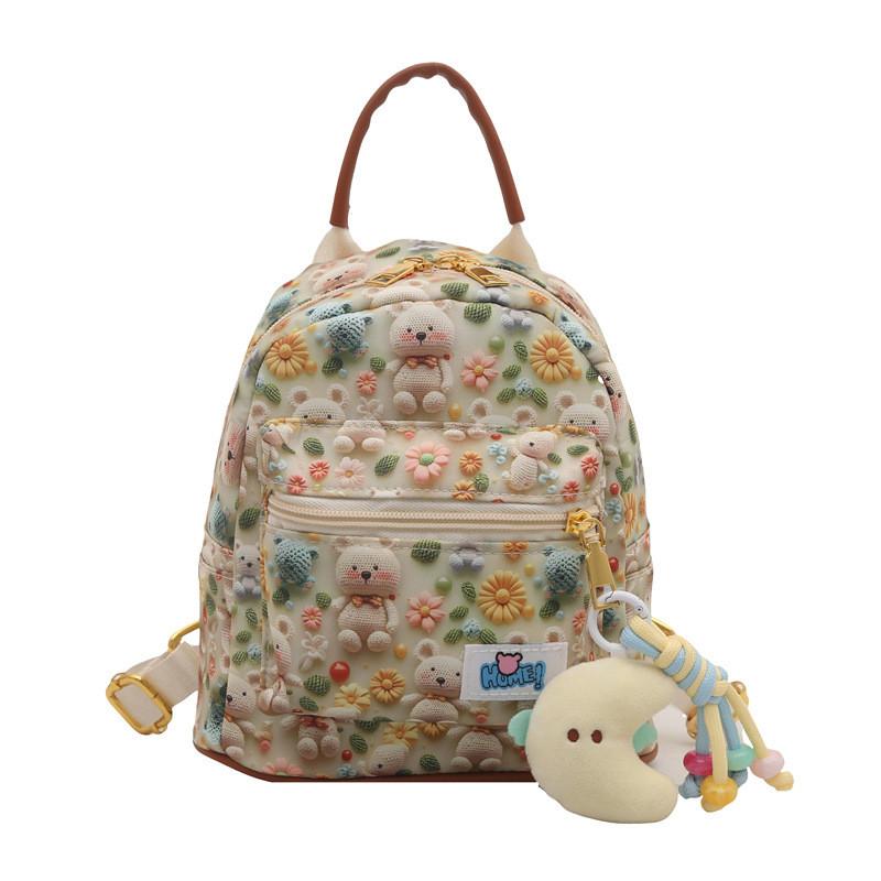 Cute Cotton Rabbit Bear Fox Shell Printed Student Casual Backpack With Pendant For Women