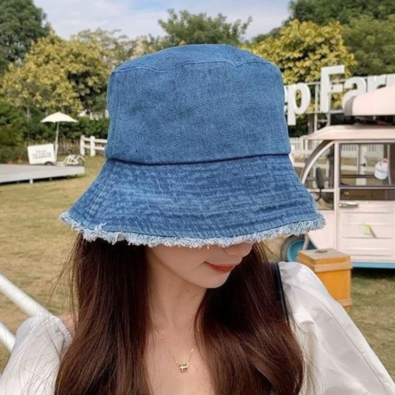 New Korean Version of The Spring and Autumn Wash Denim Used Fisherman Hat for Women's Retro Breasted Casual Barbed Basin Hat