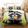 Cartoon Raccoon Three Piece Bedding Set Luxury Comforter Set with Queen King Size Cool Two pillowcase Anime Cama Infantil