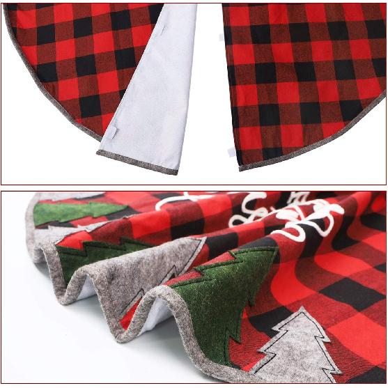 Juegoal 48 Inch Christmas Tree Skirt, Soft Red and Black Plaid Christmas Tree Mat for Xmas Party Decoration, Christmas Tree Holiday Decor