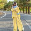 Women's 2024 Loose Long Sleeve Shirt and Slit Wide Leg Pants Set