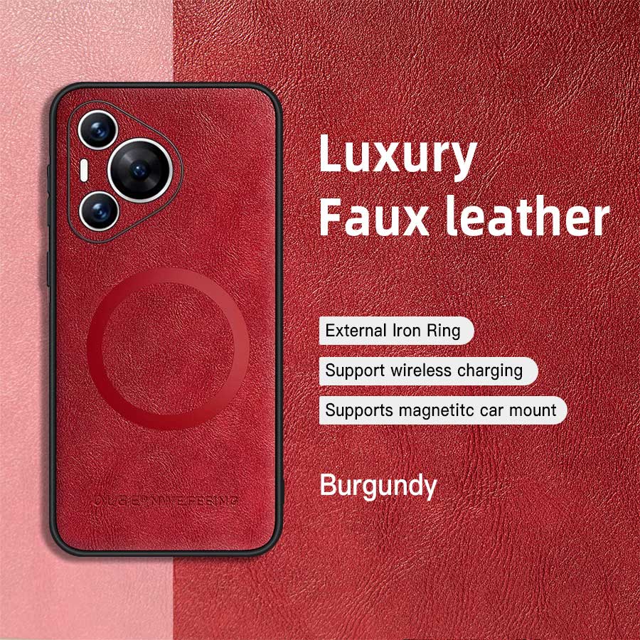 

Классический кожаный чехол для беспроводной зарядки Magsafe Magnetic Case для Huawei Pura 70 Pro Ultra P60 P50 Pro Plus 5G Soft Back Cover For P40 Pro красный