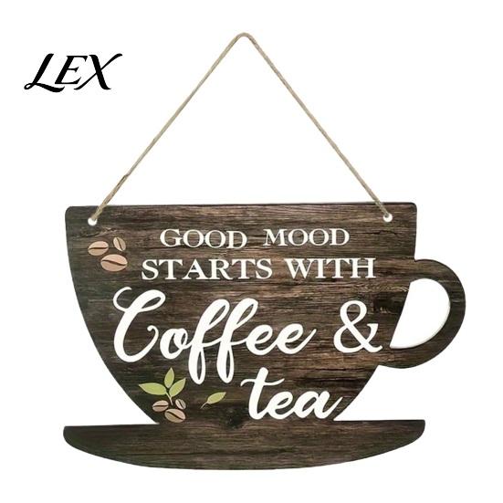 Coffee Shop Wall Art Wooden Bar Signs, Rustic Themed Hanging Sign, Cup Vintage Style Kitchen Shape & Round Wood Plaque for Farmhouse Decor