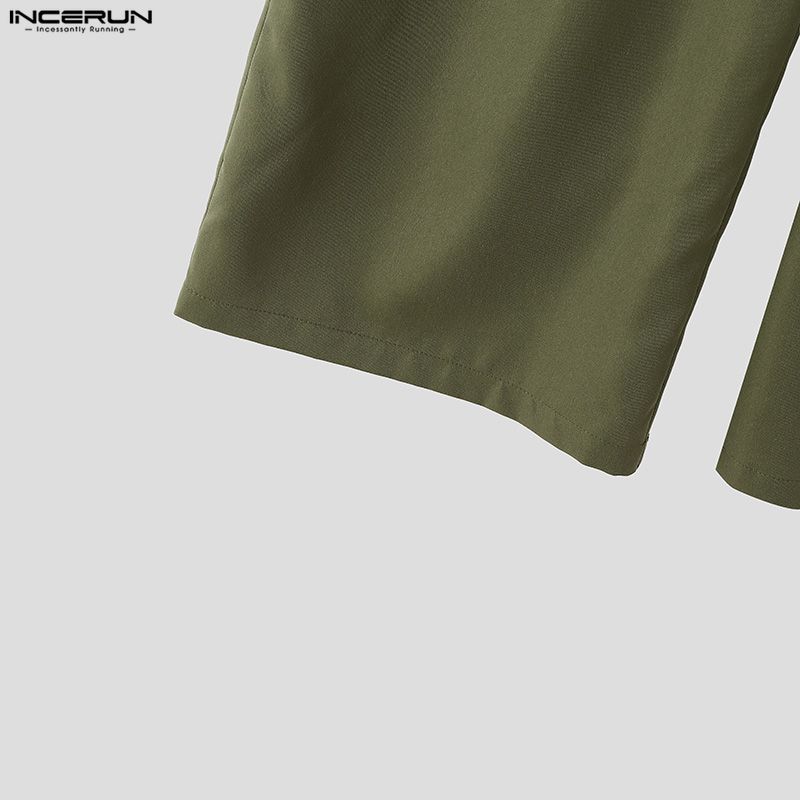 INCERUN Men's Avant Garde High Waist Front Cross Wide Leg Pants Long Trousers