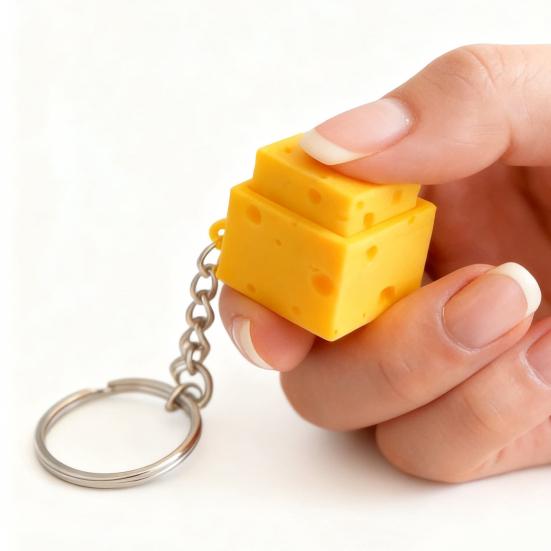 Symulowany Ser Fidget Clicker Brelok, Drukowany 3D Kostka Sera Finger Clicker, Przycisk Push Fidget Zabawka do Redukcji Lęku i Stresu do Biura Klasy