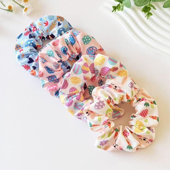 Women Hair Tie Easter Egg Pattern High Elasticity Soft Fabric Hair Rope Bun Ponytail Holder Hair Accessory