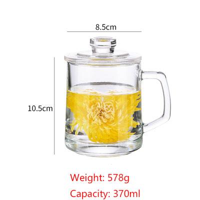Glass Tea Cup Flower Clear Lead-Free Coffee Mugs with Handle and Lid Tea Cup for Women Birthday Valentines Wedding Gifts