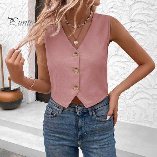 Versatile V-neck Vest Women's Sleeveless Top V Neck Button Down Crop Stylish Tank Summer Going Out Waistcoat Casual Business Shirt Retro-inspired for