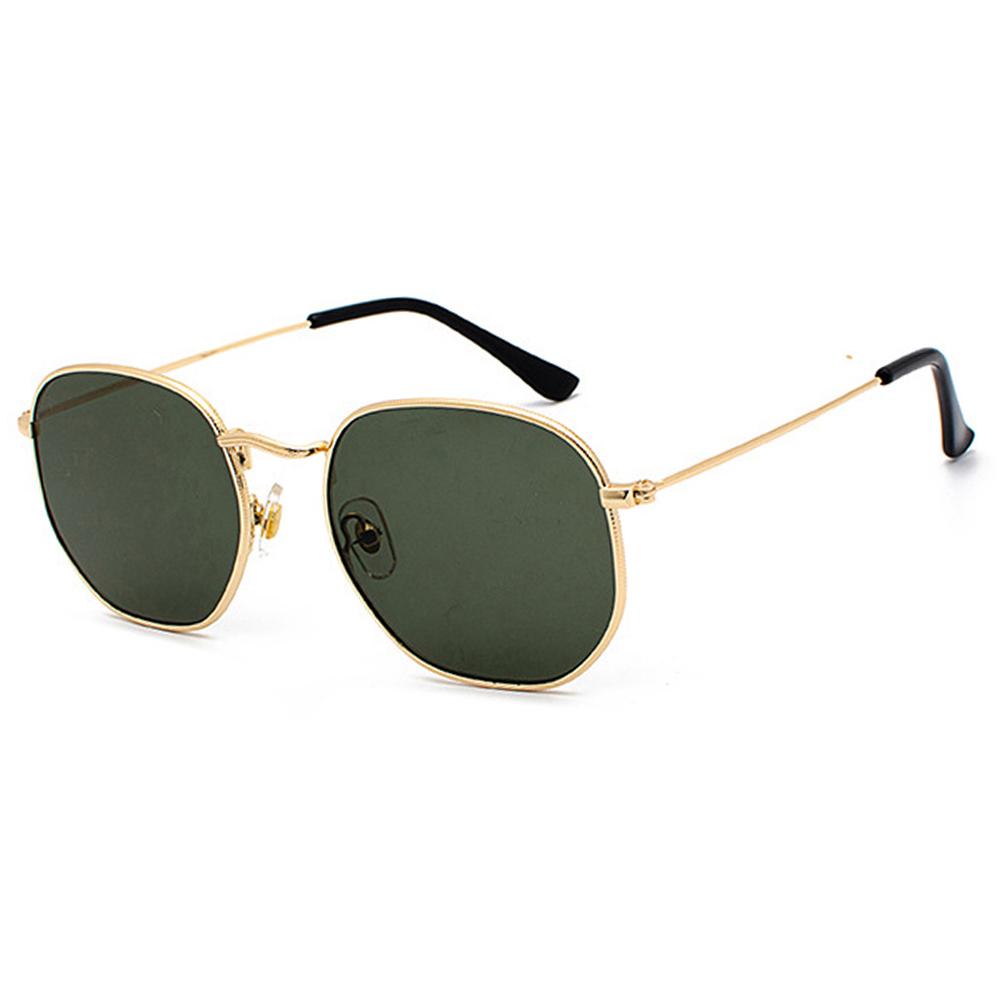 UV400 Glasses Metal Frame Driving Sun Glasses Polygon Mirrored Lens Sunglasses for Men and Women Small Square Sunglasses