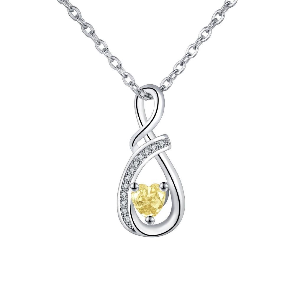 Birthstone Accent Infinity Heart Necklace Zircon Inlay Fashion Necklace Birthday Anniversary Gift
