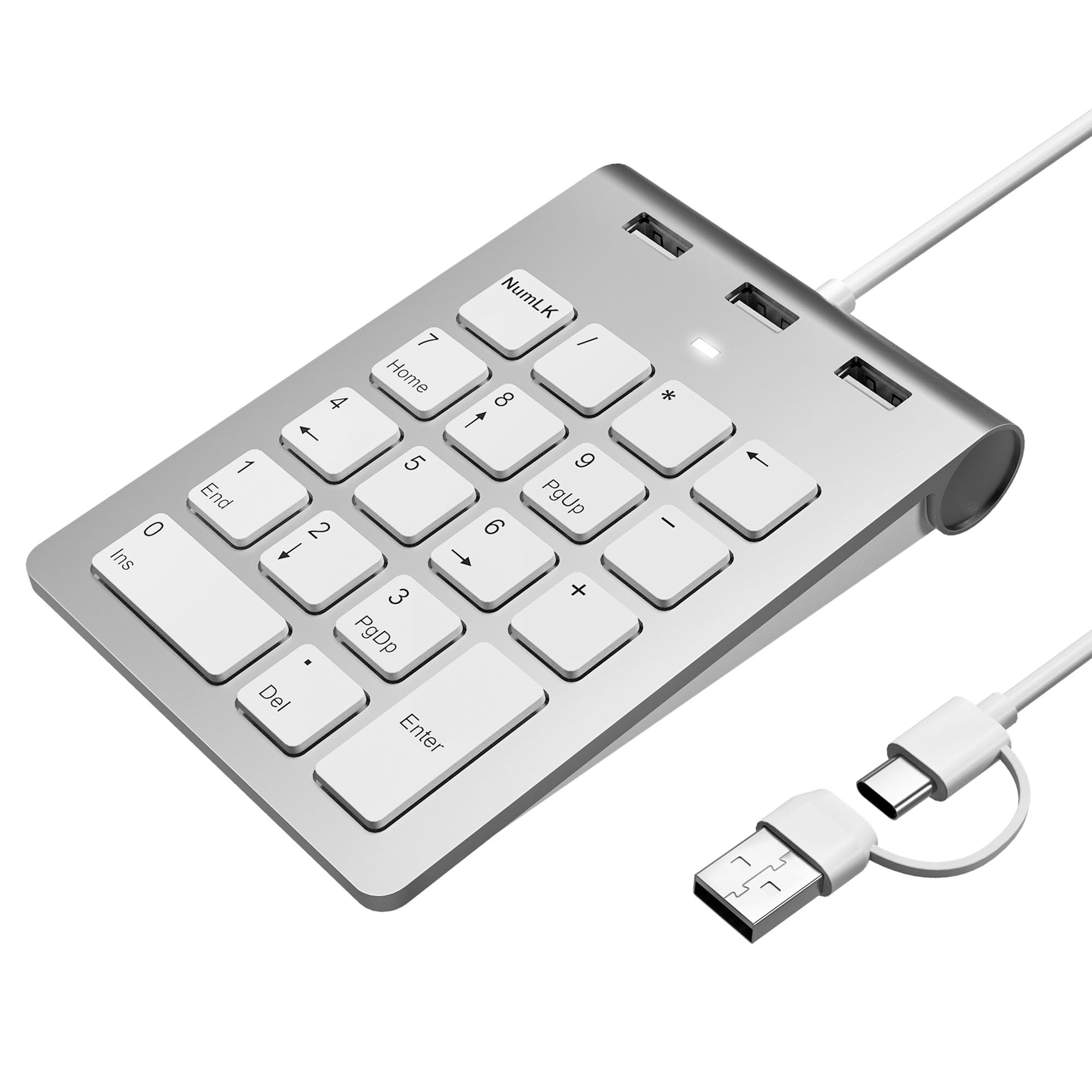 

Slim 18-Key Wired Number Pad for Mac with Type-CUSB-A Type-CUSB-A Hub, 3 USB 2.0 Ports, One-Handed Device for Mac, External PCLaptop, Windows, iOS,