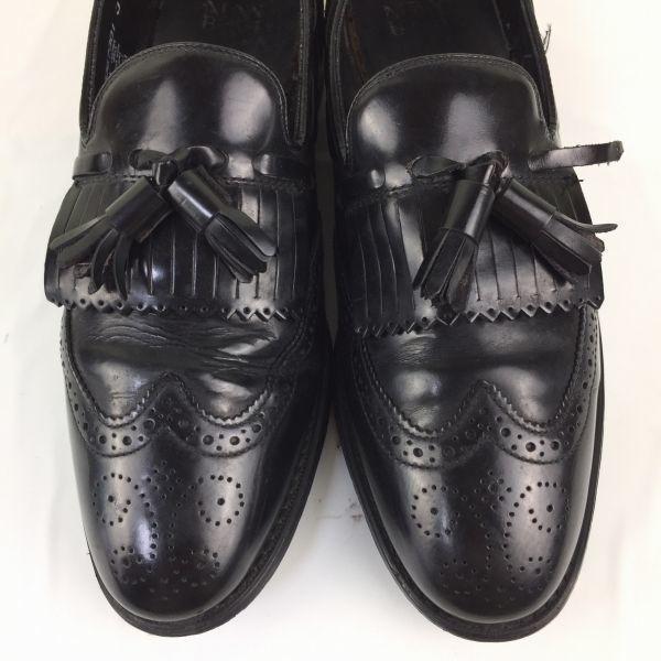 80er-90er Vintage NUNN BUSH Goodyear rahmengenäht Quasten-Loafer Schwarz Größe 9.5D 27.0 Leder(GEBRAUCHT)