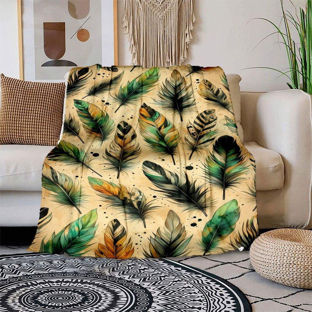 

Colorful Feather Wall Art Decor Blanket Flannel Throw Blanket for Sofa, Bed, Travel, Camping, Office, Couch, Chair, And Bed Gift for Christ 150x180cm