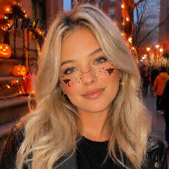 Halloween Face Tattoos Temporary Tattoos, Realistic Waterproof Water Transfer Stickers, Skin-friendly Quick Makeup Transformation Breathable Body Art,