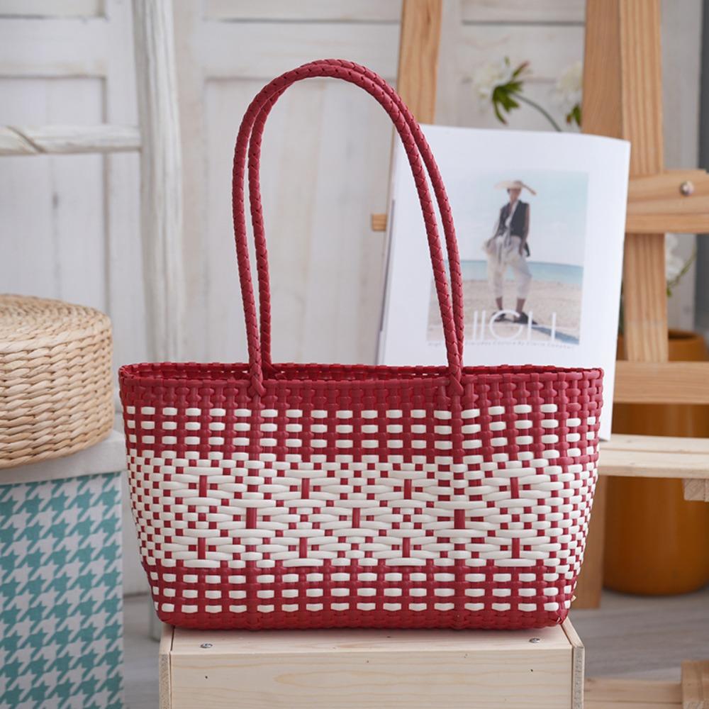 

Vacation Style Weave Bag Bohemian Style Plastic Handbag Trendy PVC Vegetable Basket Bag Summer