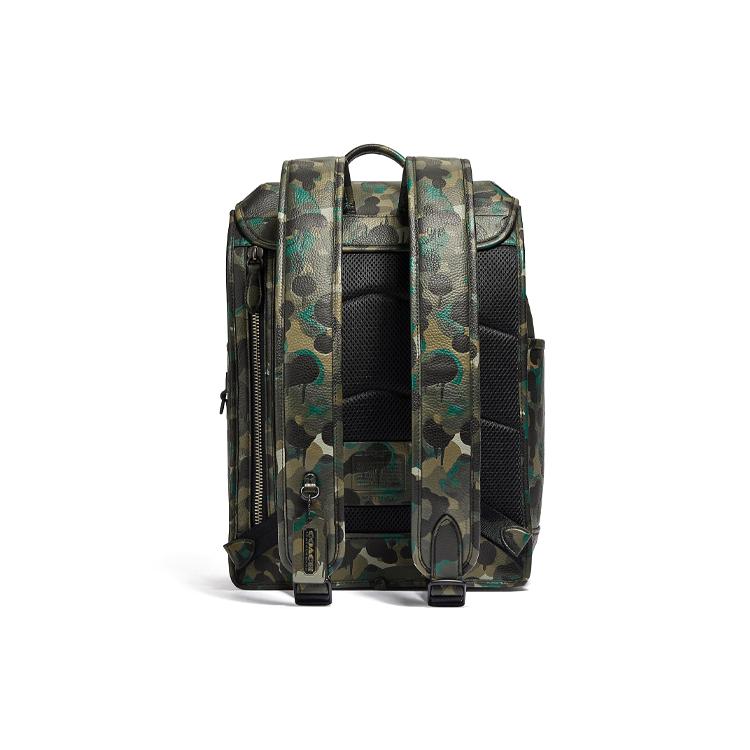 COACH Pebbled Leather Backpack Large Mens Camouflage