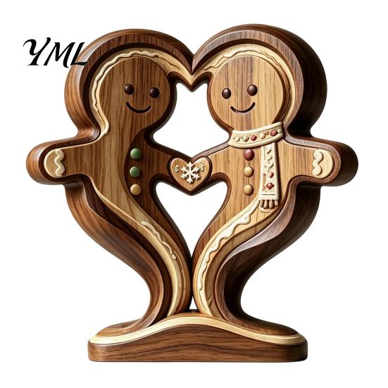 Creative Animal Love Silhouette Wooden Ornament with Stable Base, Double Layer Carved Figurine, Solid Wood Holiday Table Decor Heart Shape Sculpture