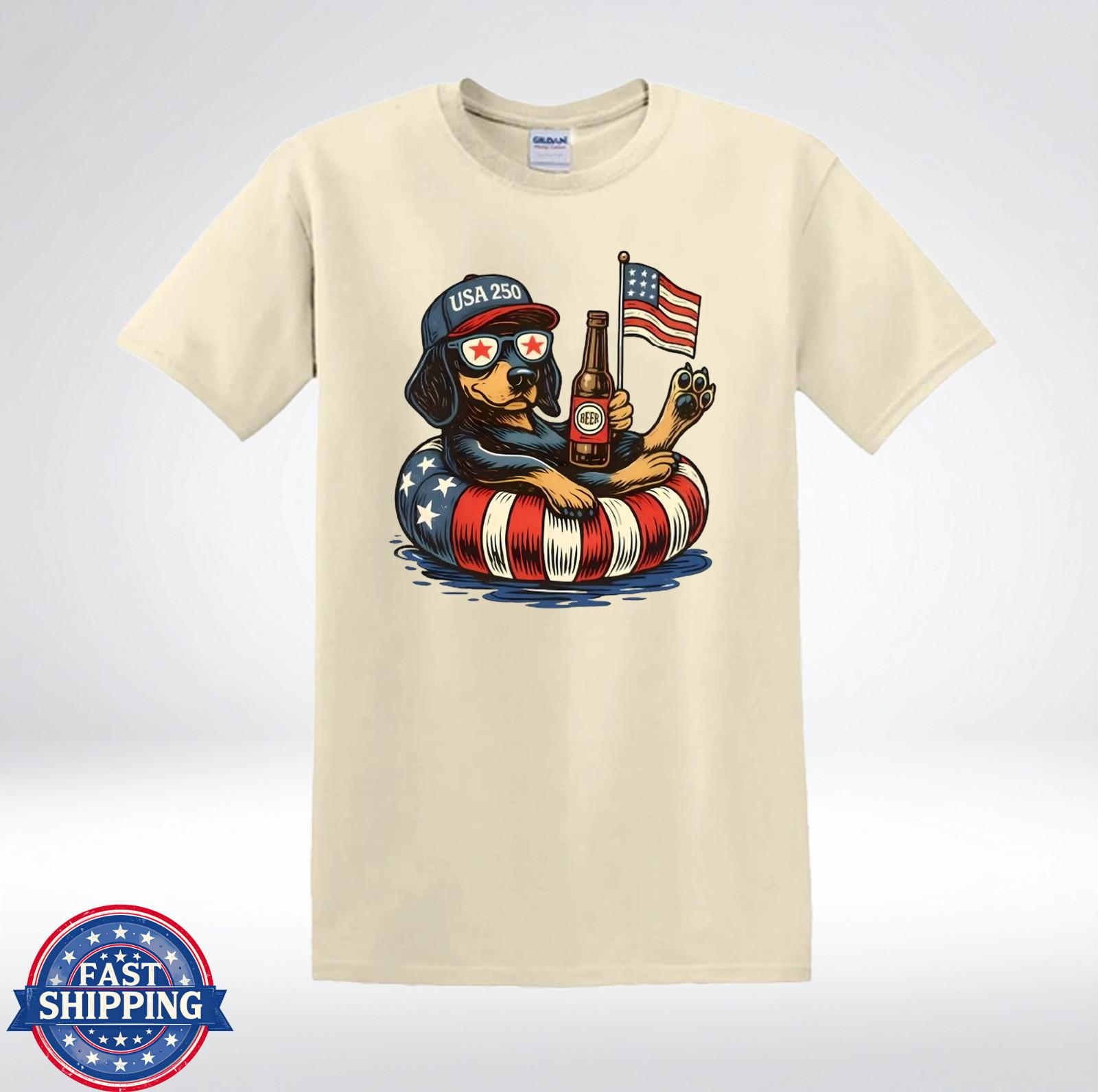 USA 250 Dachshund Dog Patriotic Beer American Flag T-Shirt XL