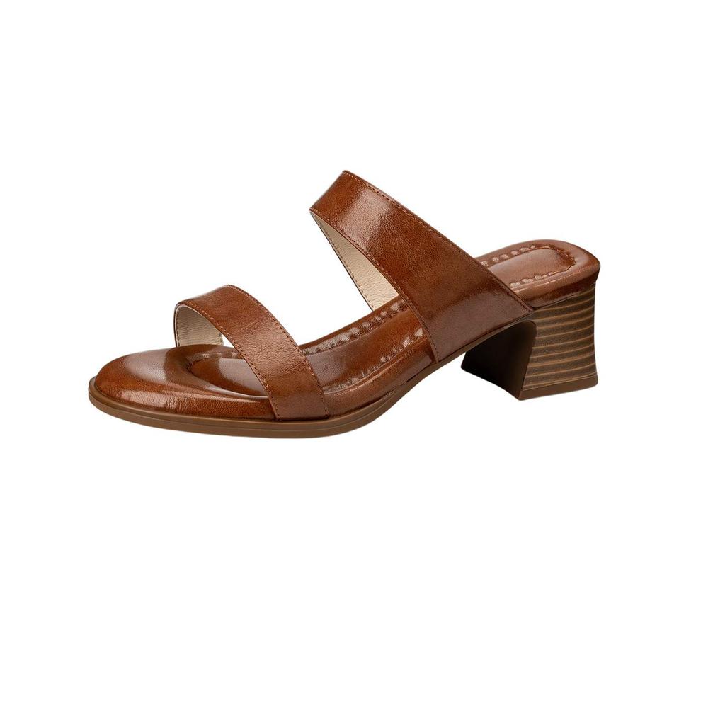 Krazing Pot Mules Cow Skin Thick Heels Peep Toe Street Wear Summer Size 42 Concise Style Elegant Women Sandals