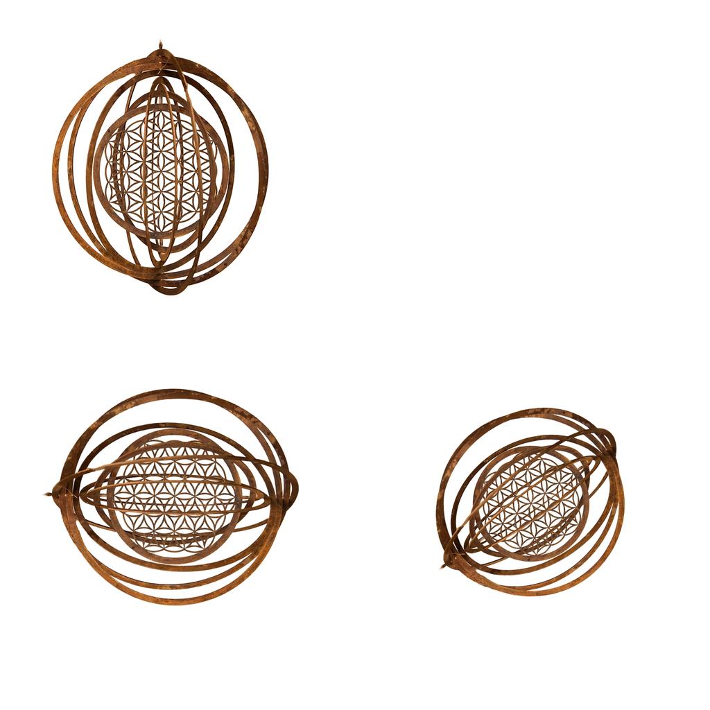 Iron Colored Wind Turbine 3D Rotating Circular Hollow Wind Vane Wind Chime Hanging Ornament