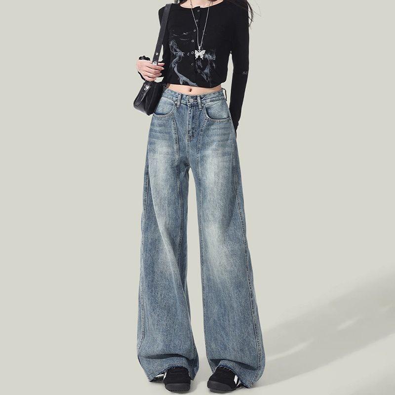 Jeans for Women Retro High-waisted Slimming Wide-legged Flared Pants Casual Comfortable