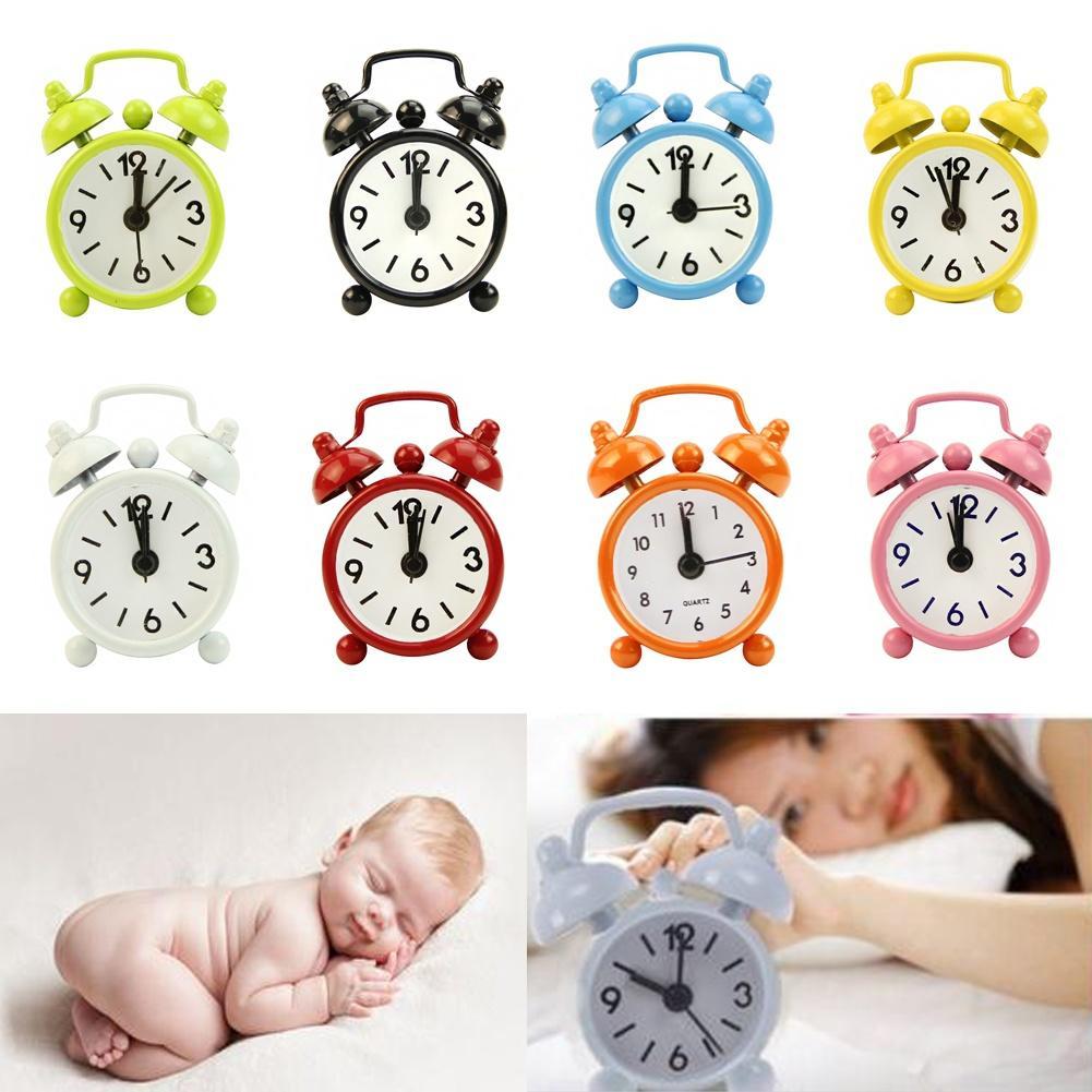 Classic Home Cute Battery Operated Analog Mini Round Bedside Desk Alarm Clock