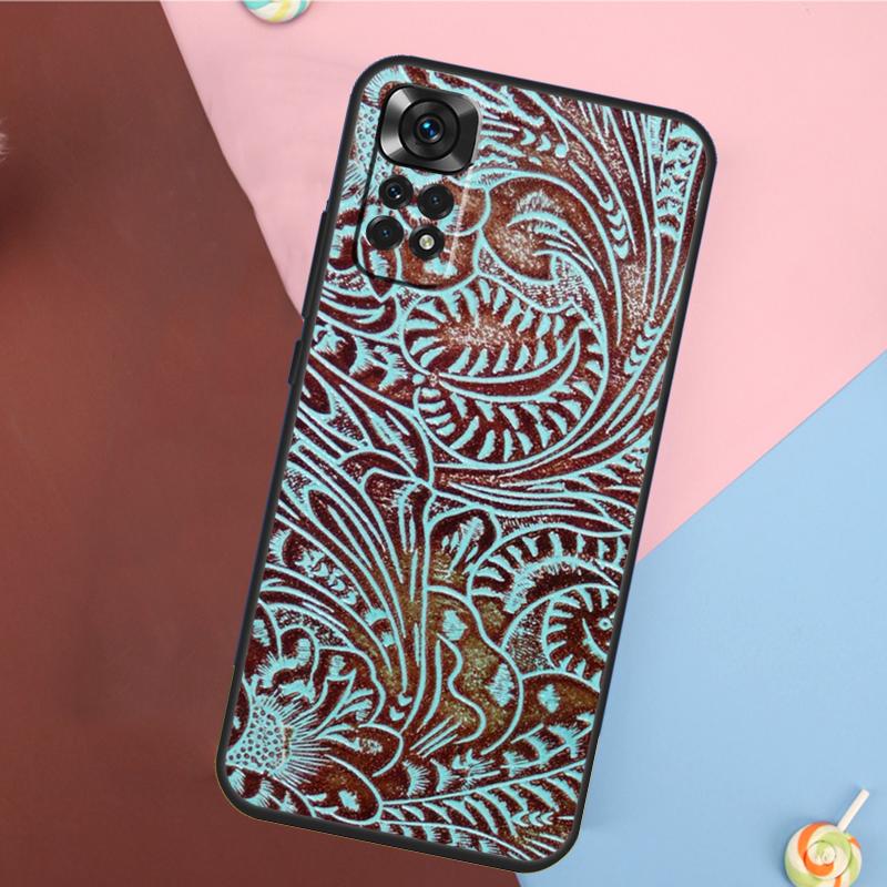 Brown Tooled Leather Pattern Cover For Xiaomi Redmi Note 13 14 Pro 12 11 9 10 9S 10S 11S 12S Redmi 14C 10C 12C 13C Case