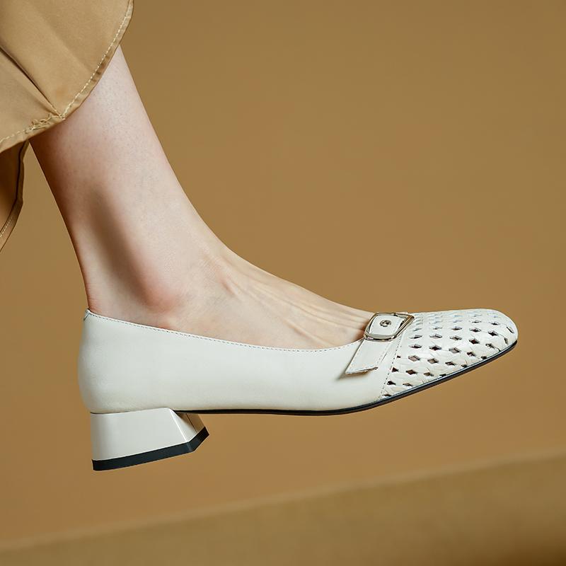 Fashion 2025 New Summer Casual Shoes for Woman Mid Heel Soft Bottom Casual Shoes Breathable Mesh Pumps Woman Fashion Hollow Out Shoes