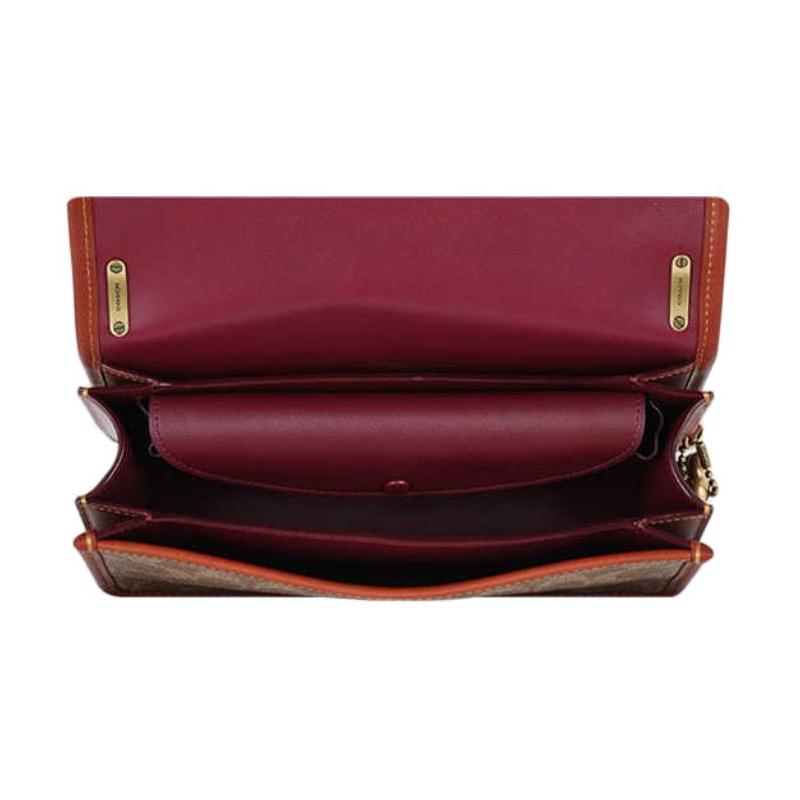 COACH 24 Gold Metal Hardware PVC Crossbody Shoulder Bag Medium Women's Red Brown