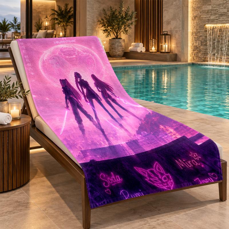 Beach Towel with KPop Demon Hunters Design, Quick Dry Lightweight Towel for Swimming Pool Travel
