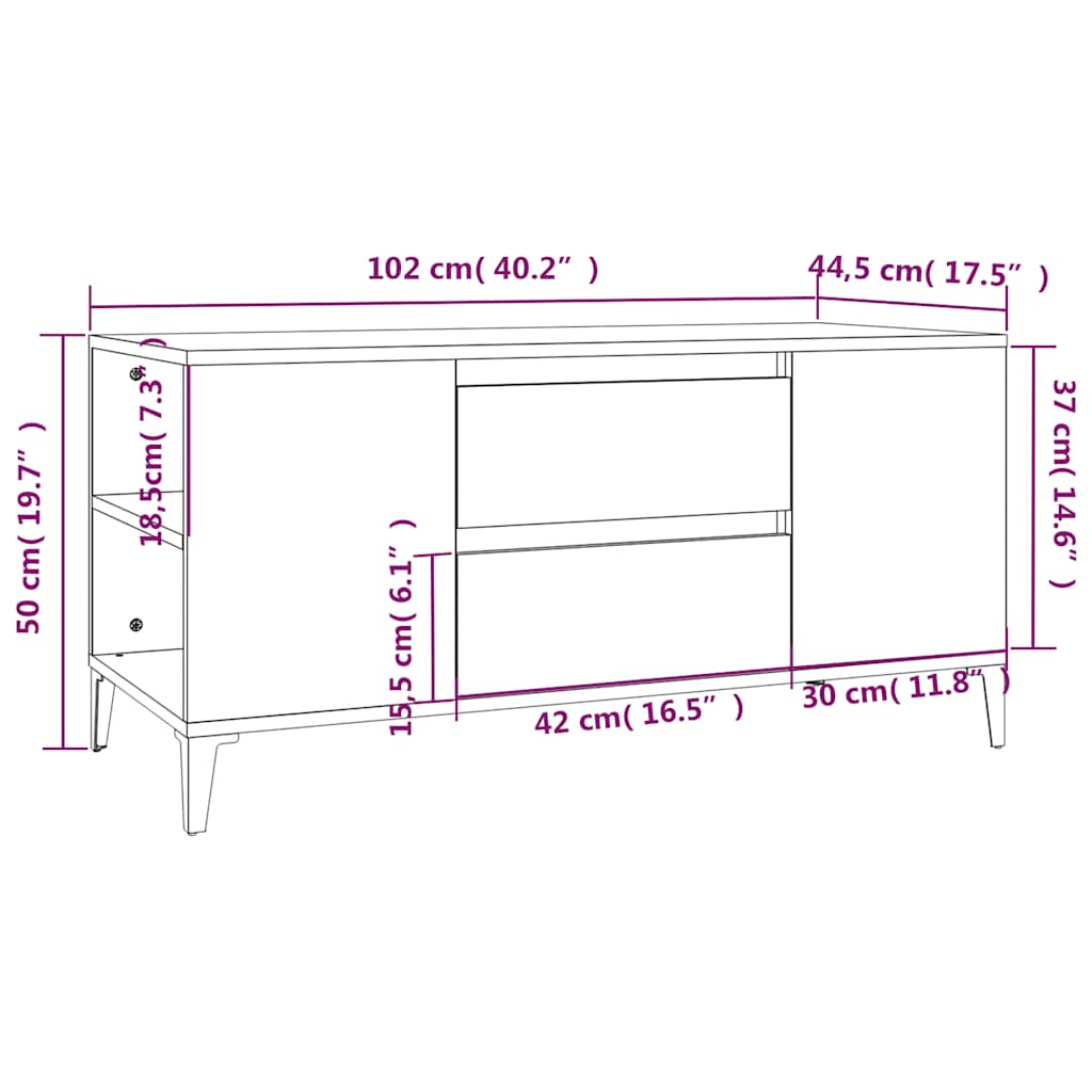 TV Cabinet Black 102 x 44.5 x 50 cm Particleboard