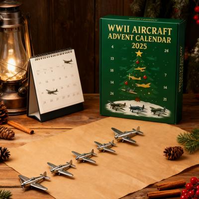 Calendar Advent Avioane WWII 2025 24 Zile Avioane de Vânătoare Ornamente Calendar Numărătoare Inversă de Crăciun Colecționabil