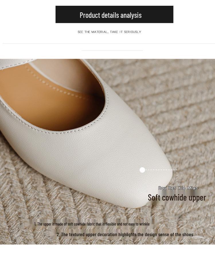 Genuine Leather Women's Chunky Heel Pointed Toe Slippers - Versatile French Style for Spring/Summer