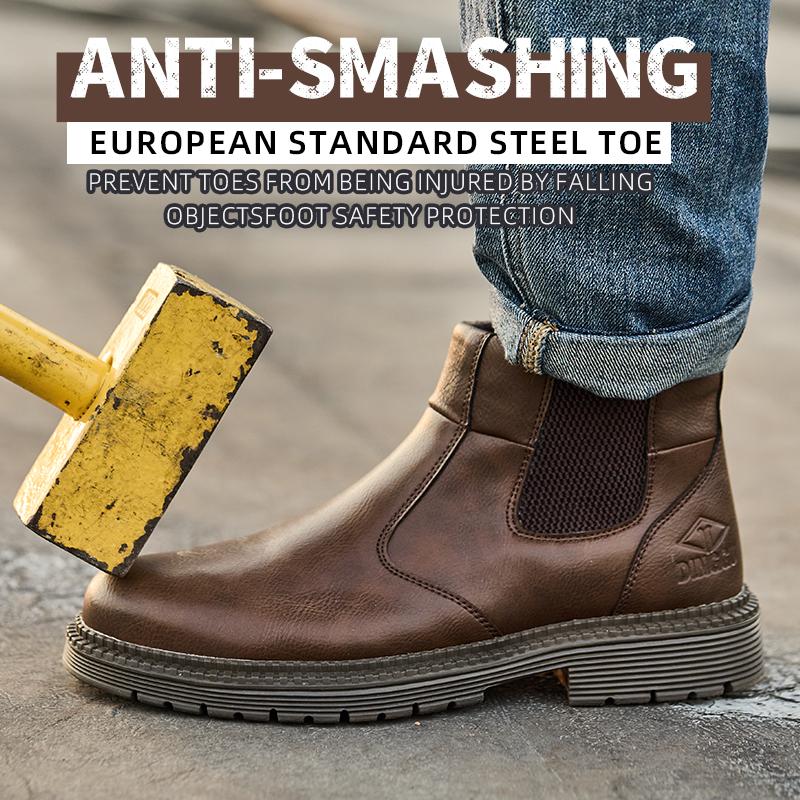Work Safety Boots Men Indestructible Leather Boots Security Steel Toe Cap Work Shoes Protective Labor Safety Shoes Footwear