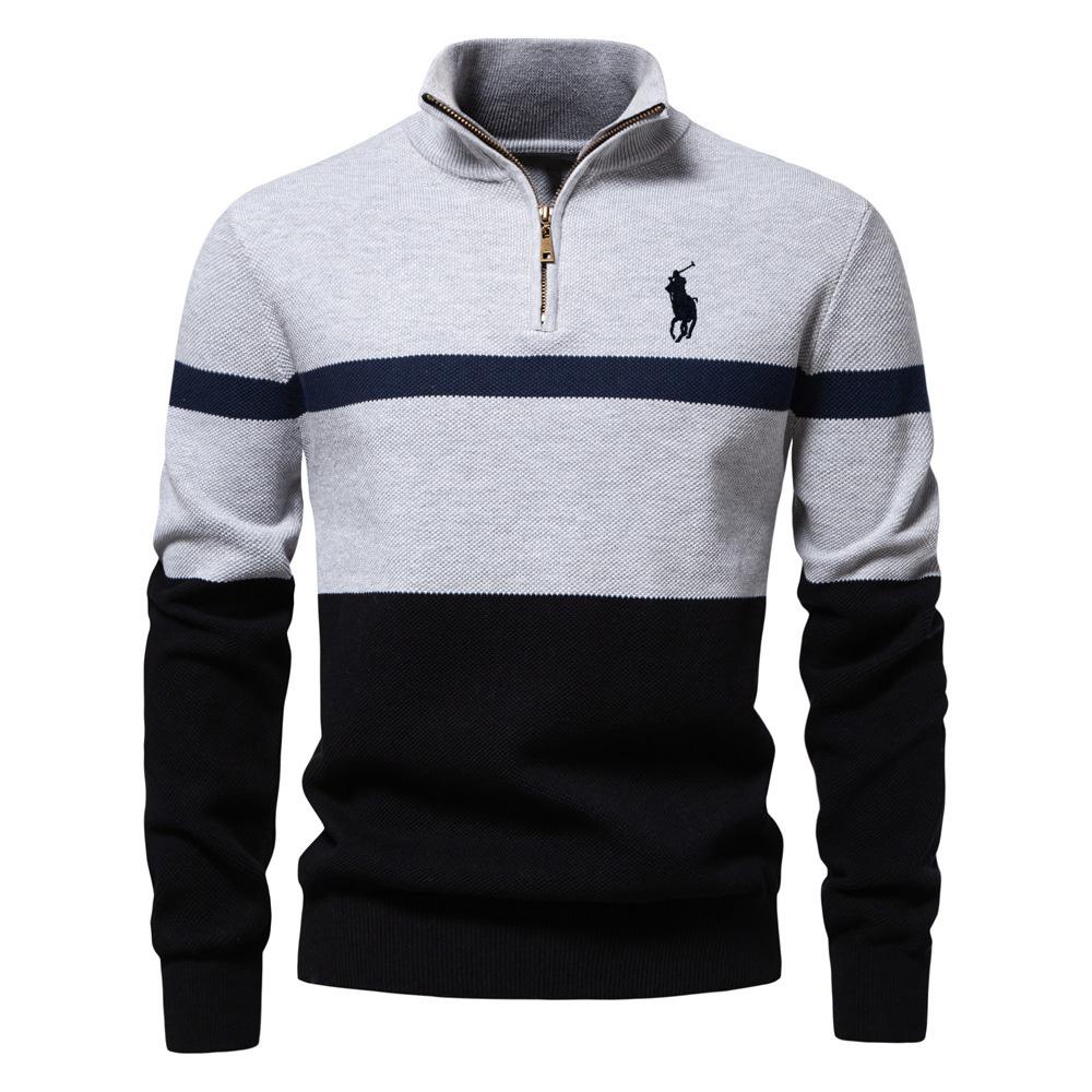 MINISO Polo Ralph Lauren Embroidered New Large Stand Up Collar Women's Sweater Half Zipper Color Blocked Knitted Sweater
