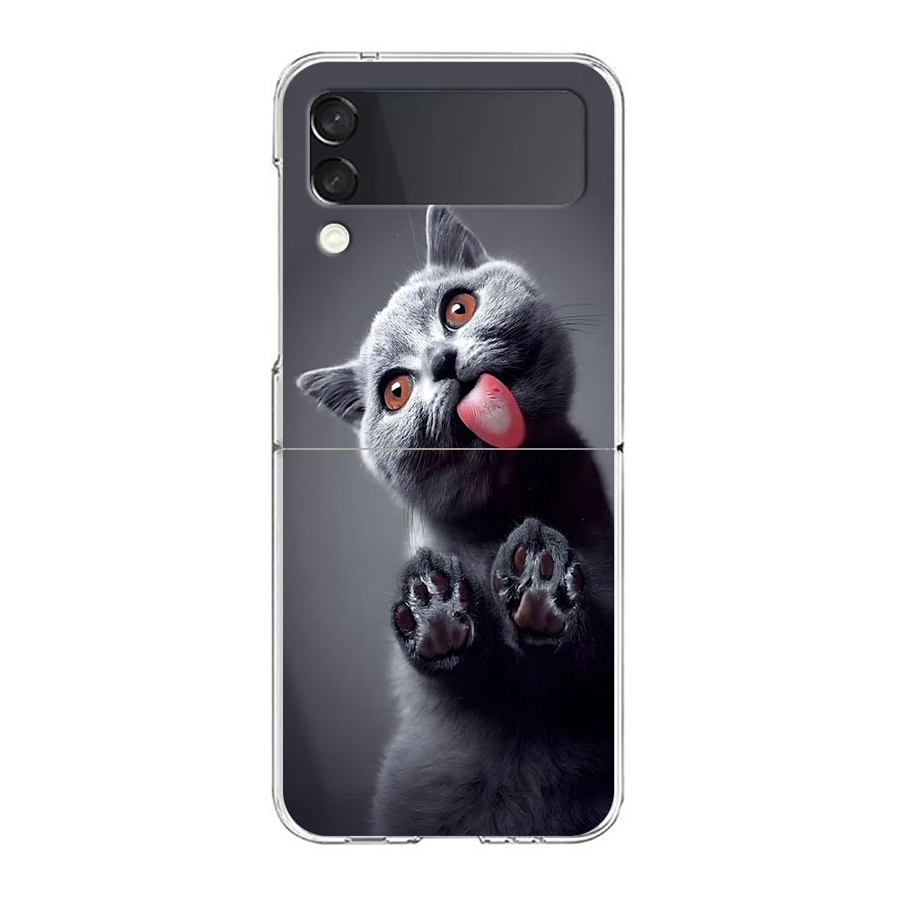 Cover per Telefono Per Samsung Galaxy Z Flip 7 6 5 4 Custodia Trasparente Per Samsung Z Flip 3 PC Rigido Pieghevole Gatto British Shorthair Carino