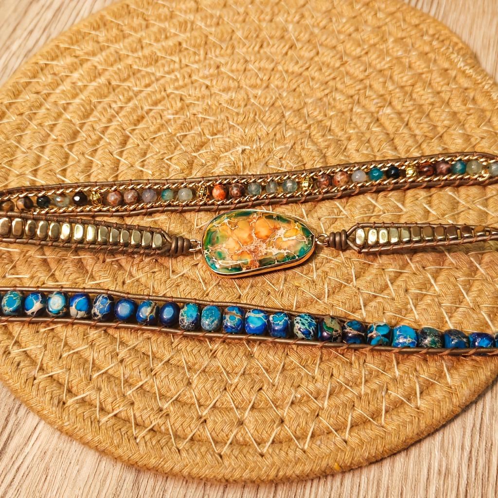 Böhmischer Stil natürlicher Kaiserstein, fünflagig gewebtes Armband, kreatives Kunstleder-Armband, geeignet für den täglichen Gebrauch von Männern und Frauen.