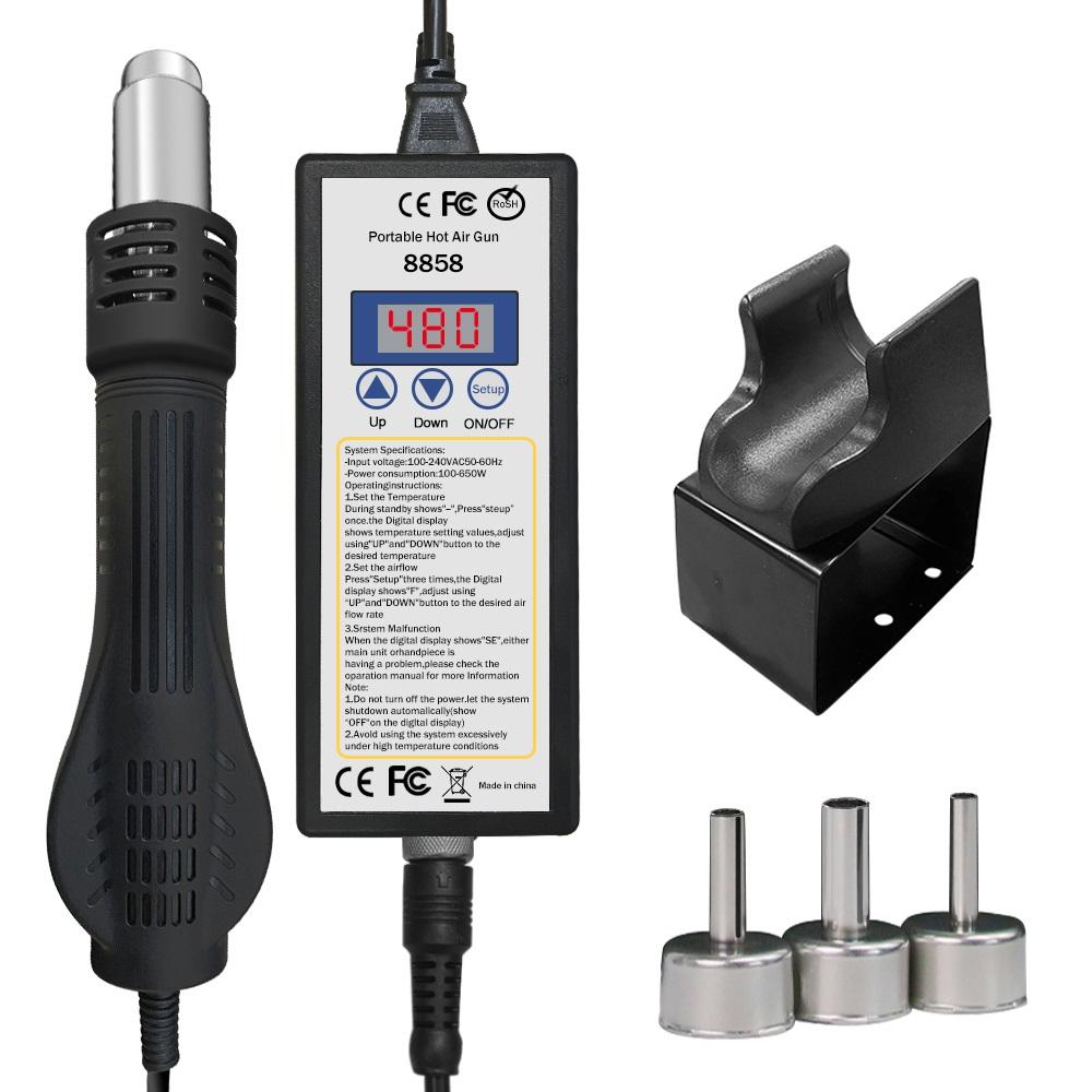 

Паяльная станция горячего воздуха 8858 Micro Rework LED Цифровая Сушилка для волос для пайки 650 Вт Термофен Инструменты для сварки и ремонта Термофен 220V EU PLUG